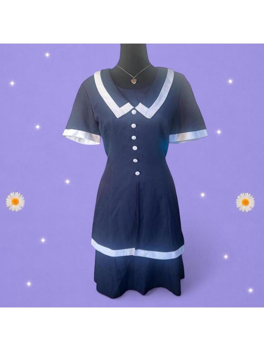 Vintage 90s Coastal Sailorcore Old Money Nautical Navy Midi Dress Size 10 🤍